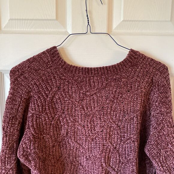 Pink Rose Sweater Women’s Size Medium Purple Pullover Loose  Knit Long Sleeve - Picture 6 of 9